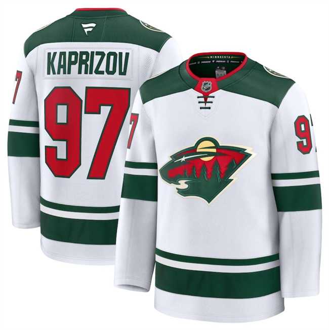 Men%27s Minnesota Wild #97 Kirill Kaprizov White 2024-25 Away Stitched Hockey Jersey Dzhi
